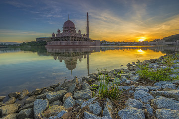 The view of sunrise over Putrajaya Lake, Malaysia in the morning