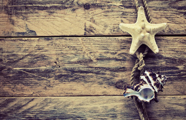 Vintage background with starfish, seashell