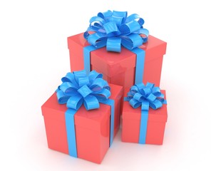 three gift boxes with bows isolated on white