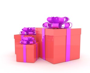 three gift boxes with bows isolated on white