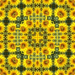 Sunflower background, kaleidoscopically generated, seamless