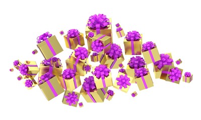 flying gift boxes on white