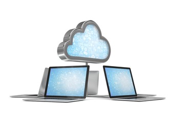 3d cloud symbol and laptops