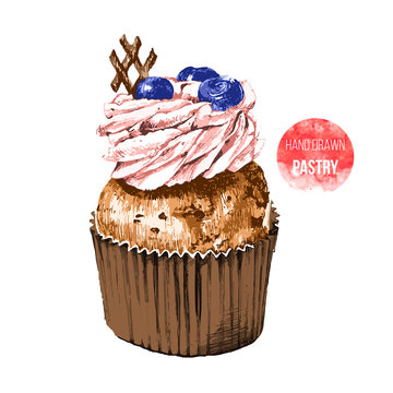 Hand drawn cupcake in color