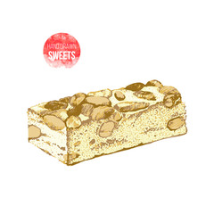 Hand drawn nougat with nuts