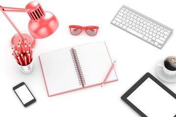 office stuff on table, workplace, top view