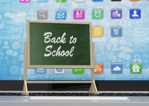 Laptop with chalkboard, back to school, online education concept