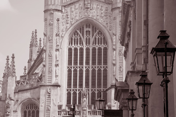 Bath Abbey Church in Black and White Sepia Tone, Bath, England, UK