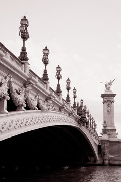 Fototapeta Alexandre III Bridge in Black and White Sepia Tone, Paris, France
