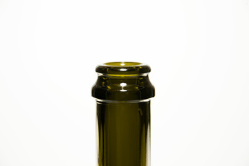 The neck of a wine bottle on white