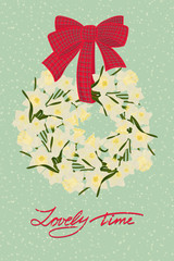 Greeting wedding card with flower wreath