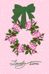 Greeting wedding card with flower wreath