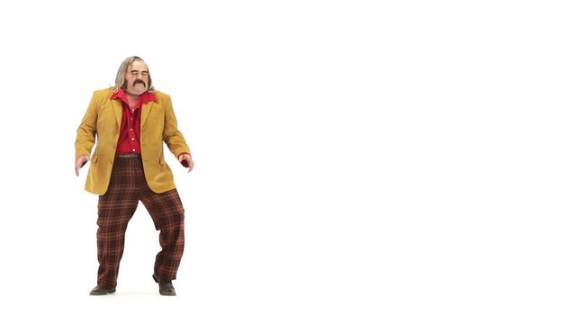 Man dances on 103 bpm music track  isolated on white  