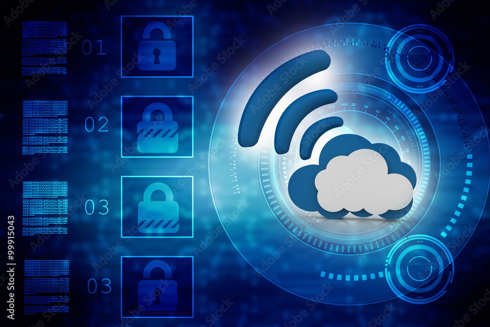 Poster 3d rendering cloud online storage icons with wifi