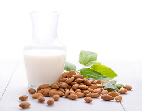 fresh almond milk with ingredients