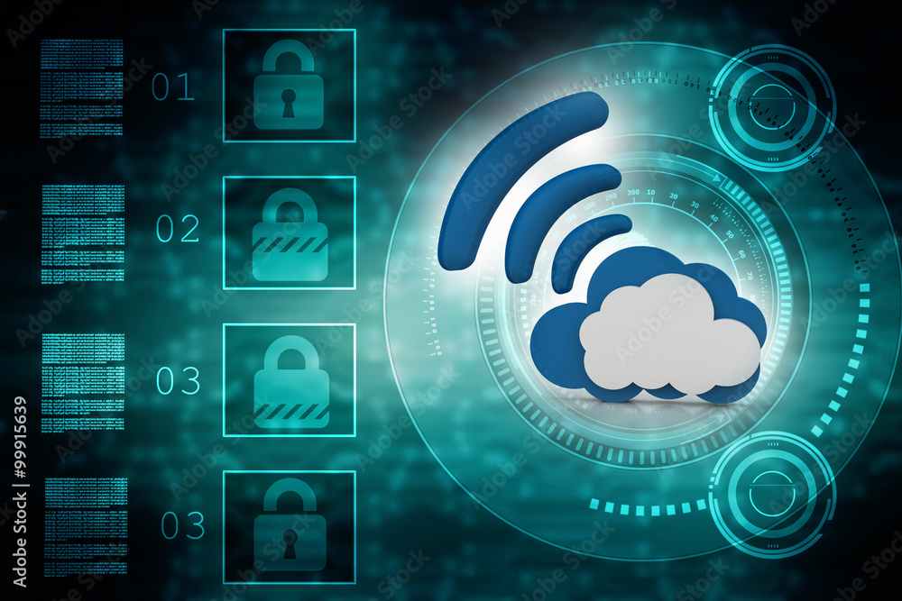 Poster 3d rendering cloud online storage icons with wifi