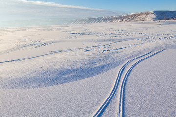 ski tracks on the fresh snow