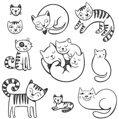 Cute  doodle cats with different emotions. 