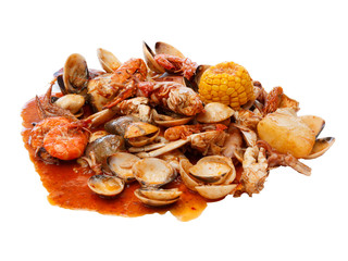 Seafood fried with spices