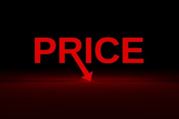 text with arrow shows price drop