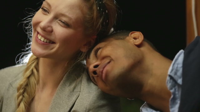 Couple in the evening is flirting at italian restaurant