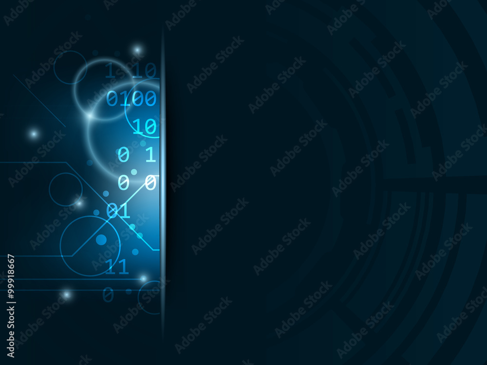 Poster technological abstract vector background with bubbles, shiny effect and stripe for your text.