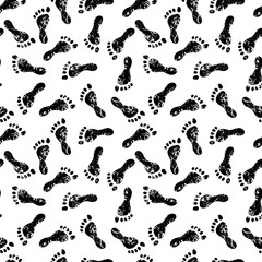 Footprints black and white seamless pattern, vector