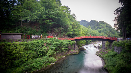 Fototapeta premium Long exposure of Shinkyo Bridge in Nikko, Japan. Wide angle