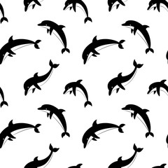 Vector seamless pattern with dolphins.