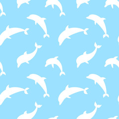 Vector seamless pattern with dolphins.