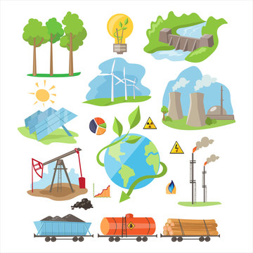 Energy Eco Resources. Vector Illustration Set