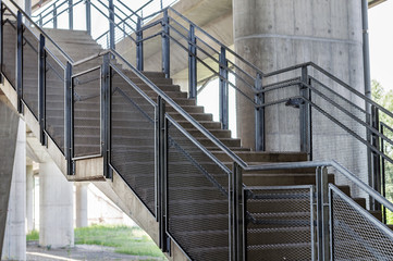 Concrete stairs are metal handrails