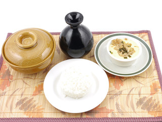 Thai steamed eggs pork chop with pork curry rice set .