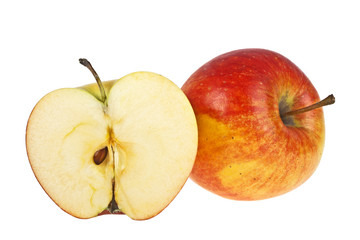 One and a half red apples isolated on a white background