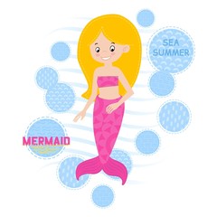 Mermaid surrounded by air bubbles vector illustration