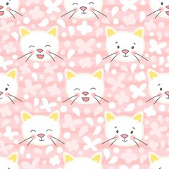 White kitten vector seamless pattern. 