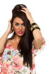 Fototapeta premium beautiful young woman in nice spring dress