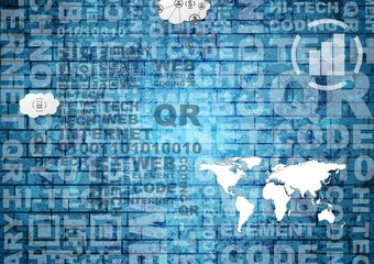 Blue abstract tech background with words