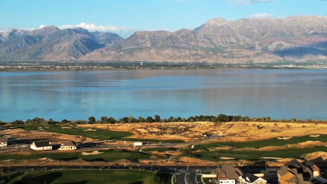 Aerial Utah lake pan.