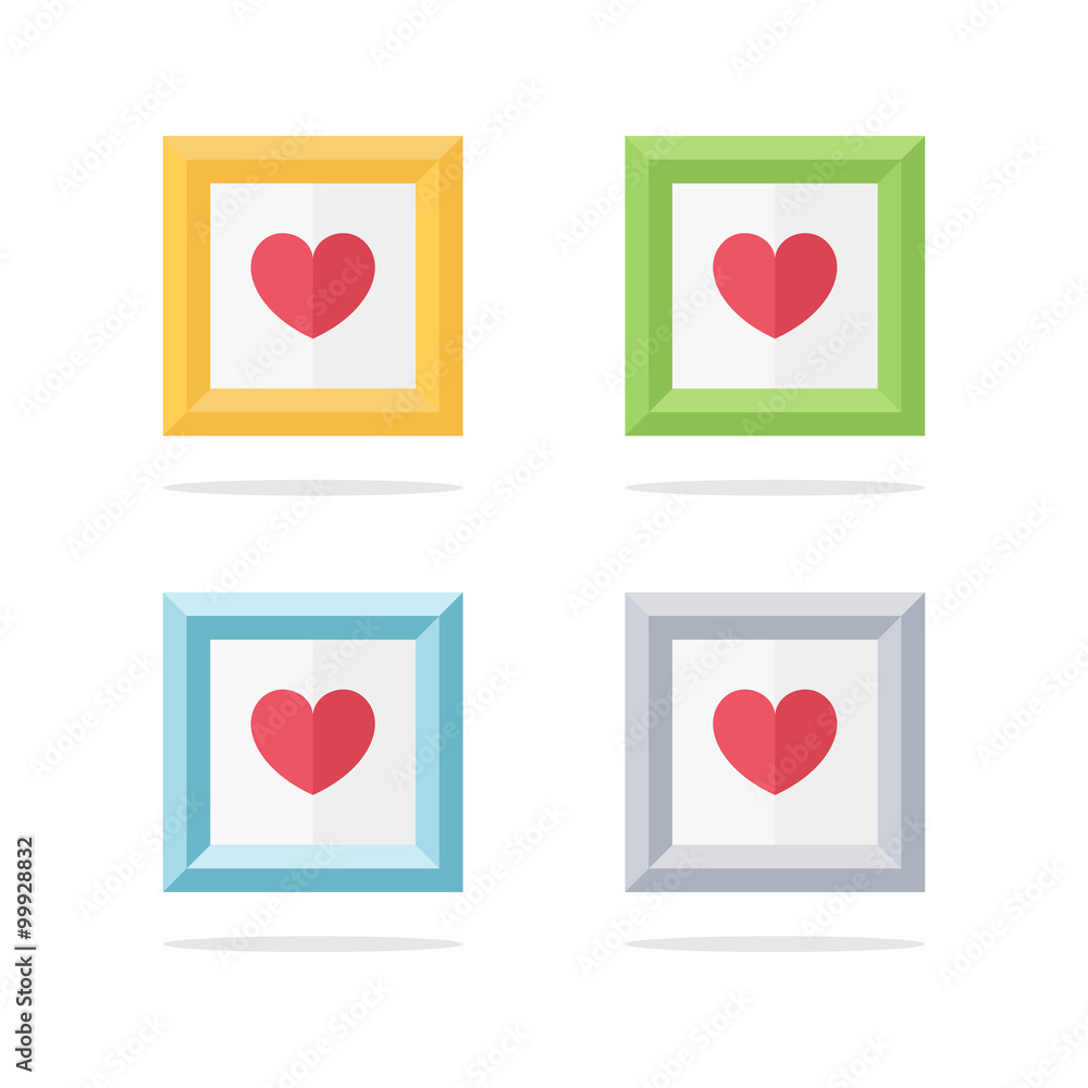 Poster set of color picture frames with red heart. vector illustration.