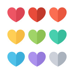 Set of heart icons. Heart sign symbols. Flat color vector illustration.