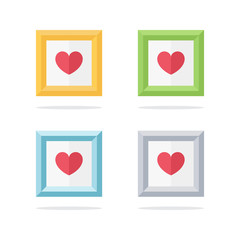 Set of color picture frames with red heart. Vector illustration.