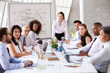 Asian Businesswoman Leading Meeting At Boardroom Table