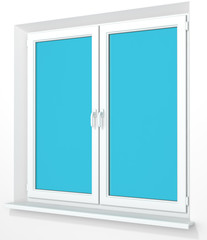 White PVC plastic double door window isolated on white