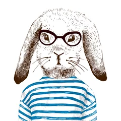 Foto op Canvas illustration of dressed up bunny  © Marina Gorskaya