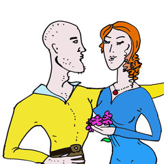 Valentine's Day. Two lovers. Cartoon Romantic people. Caricature. Illustration of love.