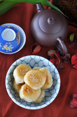 Top View of Chinese Pastry and Tea pot