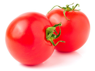 Two red tomatoes isolated on white background