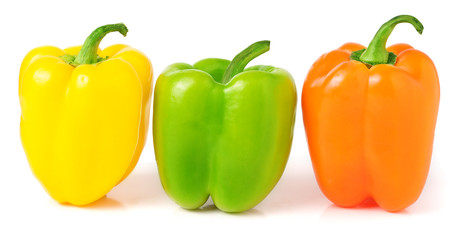 Bell peppers isolated on white background closeup