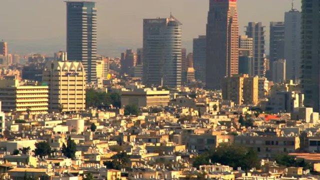 Royalty Free Stock Video Footage of a panoramic Tel Aviv cityscape shot in Israel at 4k with Red.